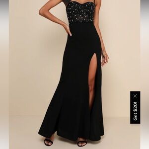 Lulus max black diamond prom or fancy dress with split